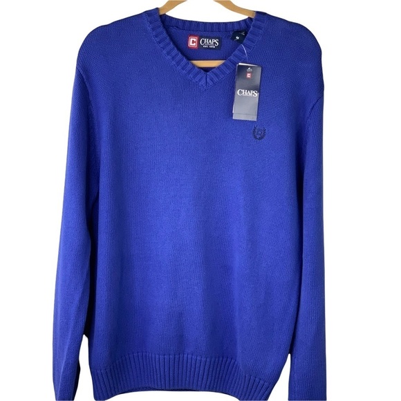 Men’s Chaps Polo Gorgeous Blue V Neck Sweater Size Medium Tall NWT - Picture 1 of 11